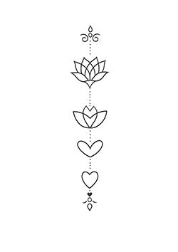 Tattoo template of a cascading lotus and heart design symbolizing enlightenment and love.