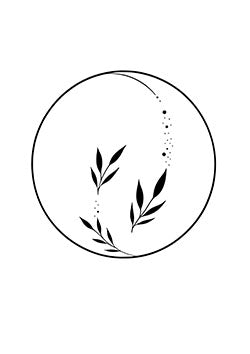 Tattoo template of a botanical circle with delicate leaves