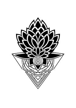 Tattoo template of a stylized lotus with geometric patterns