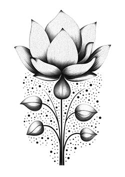 Tattoo template of a detailed lotus flower with dots