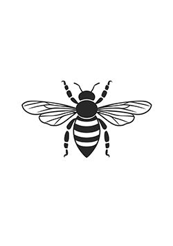 Tattoo template of a detailed black and white bee with fine lines