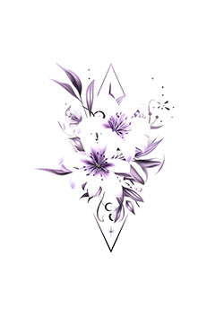 Tattoo template of a floral lily bouquet with geometric accents