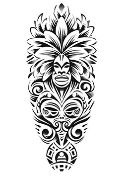 Tattoo template of a tribal mask with detailed patterns