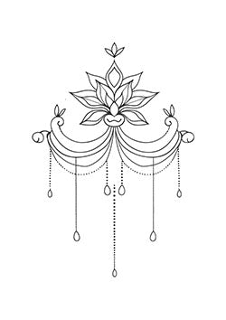 Tattoo template of a delicate lotus with intricate chains and ornate details