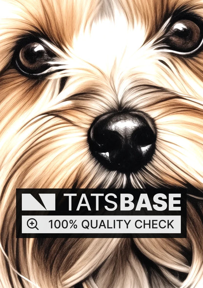 Tattoo template of a Yorkshire Terrier with expressive eyes and silky fur, perfect for dog lovers and pet enthusiasts