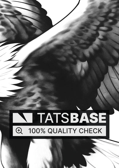 Tattoo template of a majestic bald eagle in mid-flight displaying powerful wings and sharp talons