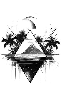 Tattoo template of a geometric mountain and palms