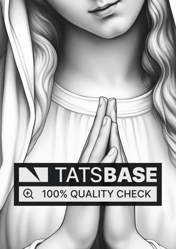 Tattoo template of a praying Madonna with halo