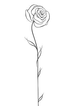 Tattoo template of an elegant single rose with leaves