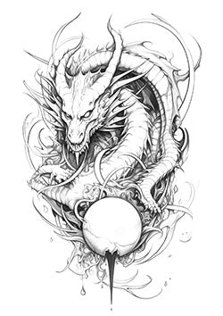 Tattoo template of a dragon with an orb