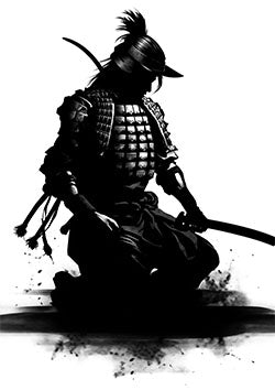 Tattoo template of a silhouetted samurai with armor and katana