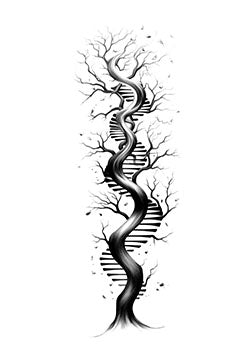 Tattoo template of a tree with piano keys and swirling branches