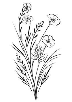 Tattoo template of a delicate arrangement of wildflowers capturing nature's calming beauty