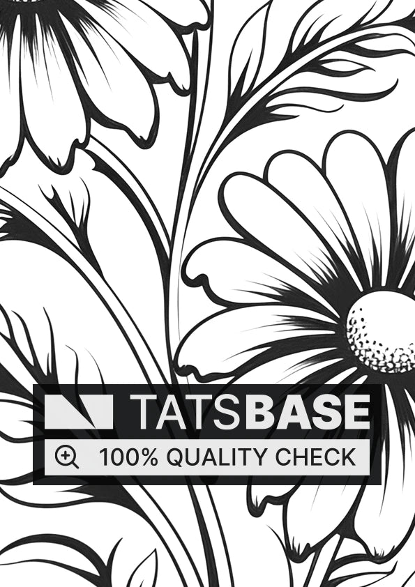 Tattoo template of three daisies with detailed foliage