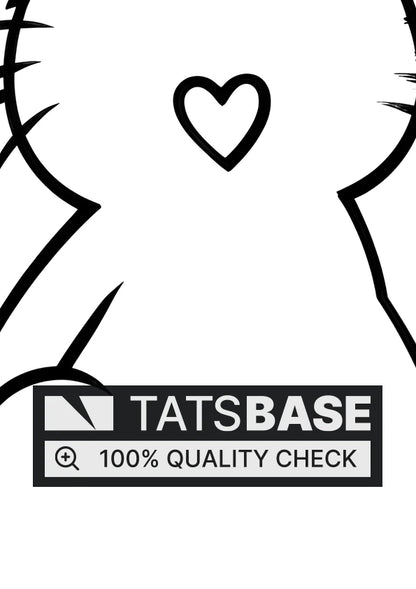 Tattoo template of a minimalist cat outline with a heart on its back.