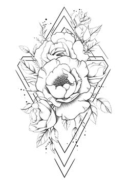 Tattoo template of a geometric framed detailed rose design