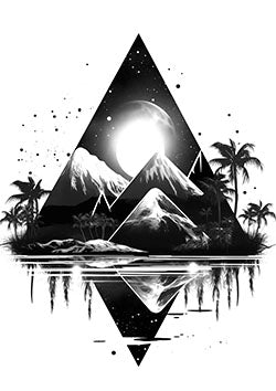 Tattoo template of a geometric mountain landscape design