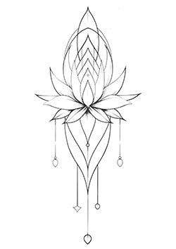 Tattoo template of a lotus flower with geometric lines and ornaments