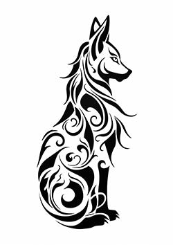 Tattoo template of a tribal wolf with swirling designs