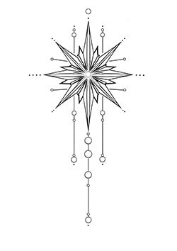 Tattoo template of a geometric star with dangling elements