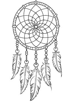 Tattoo template of a detailed dreamcatcher with hanging feathers