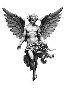 Tattoo template of a graceful angel with wings