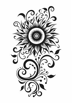 Tattoo template of an ornate eye with swirls and flowers