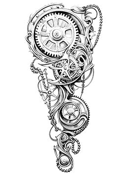 Tattoo template of an intricate gear and cog design