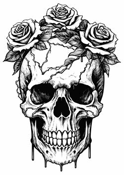 Tattoo template of a skull with roses, blending life and death themes