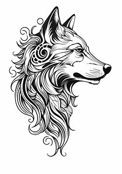 Tattoo template of a stylized tribal wolf head