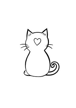 Tattoo template of a cat with a heart mark, minimalistic design.