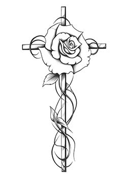 Tattoo template of a rose intertwined with a cross