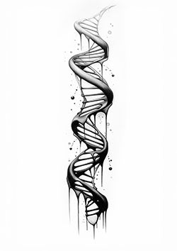 Tattoo template of a flowing, melting DNA helix in black and white capturing life's essence.