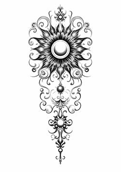 Tattoo template of a symmetric floral mandala with pearls