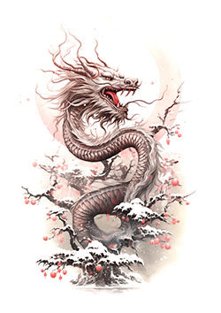 Tattoo template of a dragon with cherry blossoms