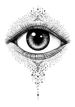 Tattoo template of a detailed eye with ornate patterns and dripping ink elements