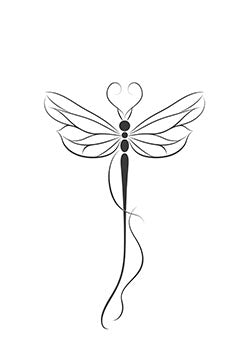 Tattoo template of a stylized dragonfly with heart-shaped wings