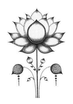 Tattoo template of a dotwork lotus flower with buds