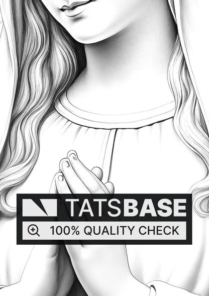 Tattoo template of a praying Mary with a halo