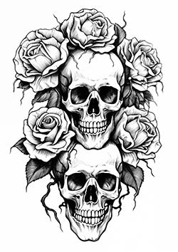 Tattoo template of a dual skull with roses