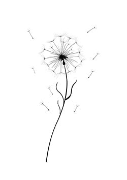 Tattoo template of a dandelion with seeds blowing away