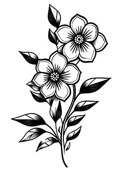 Tattoo template of a pair of detailed flowers with flowing leaves displaying balance and natural beauty.