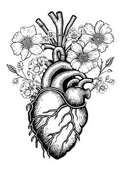 Tattoo template of a heart with flowers