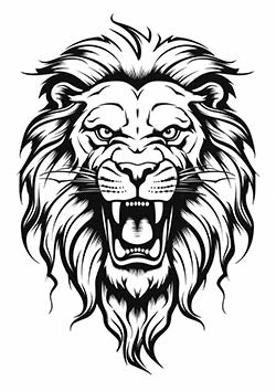 Tattoo template of a roaring lion with an intense gaze