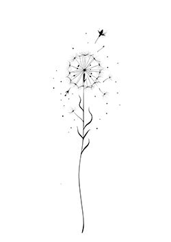 Tattoo template of a dandelion with seeds blowing in the wind