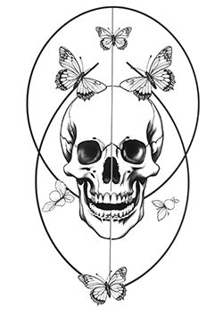 Tattoo template of a skull with butterflies