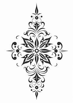 Tattoo template of a symmetrical floral cross design with ornate details