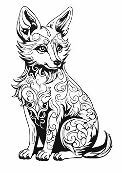 Tattoo template of a fox with tribal designs