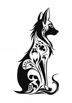 Tattoo template of a dog with floral patterns