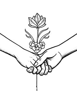 Tattoo template of a flower held by two hands representing unity and love